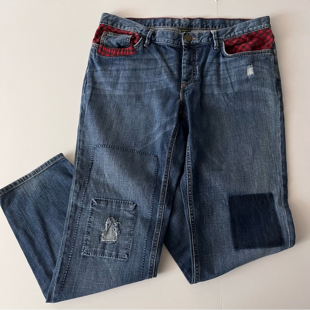 Eddie Bauer Relaxed Fit Jeans Red Plaid Size 12